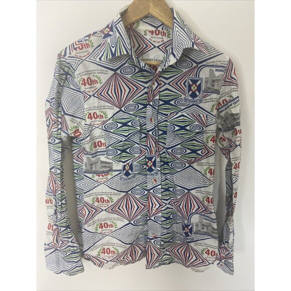 Presbyterian Church of Ghana Men M Print Button Up Shirt Africa Theme 40th Ann. - Picture 1 of 5